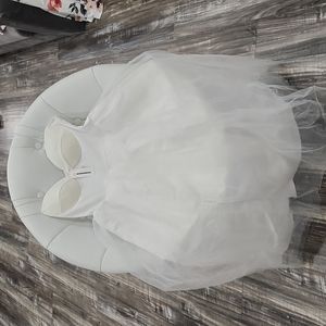 White Satin & Tulle Midi Dress
